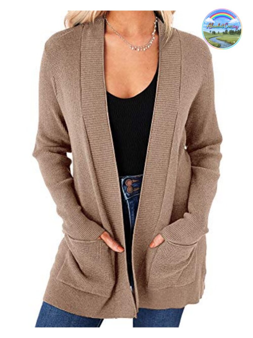 Women's Knit Cardigan Sweater with Pockets, Long Sleeve Open Front